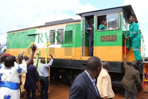 President Museveni (in hat) flags off the Rift Valley Railway operations at the weekend in Gulu District. Photo by Cissy Makumbi.