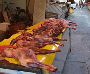 Photographer Mark Lloyd Features   7.2.02 Pictures of dog meat for sale at Daegun Market Place.Korea. The meat could be baked and then eaten.Or Cooked in a preassure cooker and pressed into "Gesoju"(dog tonic) The korean tradition of eating dogs is believed to ward of ill health and give men fertility.