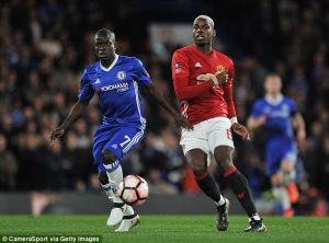 Pogba was outshone by 30m pound Chelsea midfielder N'Golo Kante at Stamford Bridge on Monday night