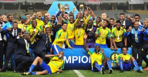 Mamelodi Sundowns celebrate with the trophy after winning the 2016 CAF Champions League Final 2nd leg between Zamalek and Mamelodi Sundowns